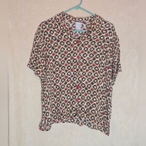 Classics by Jantzen Vintage 1980s Geometric Print Short- Sleeved Button-Down Blo